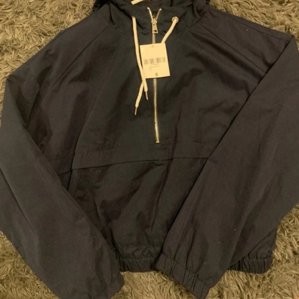 Forever21 Navy Half Zip Cropped Hoodie